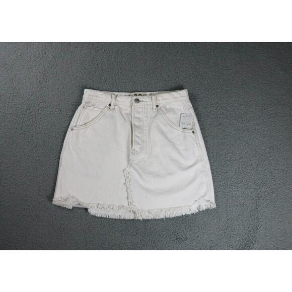 New Free People We The Free Denim Mini Skirt Deco White Woman 29 Zip Up Short - Picture 2 of 10